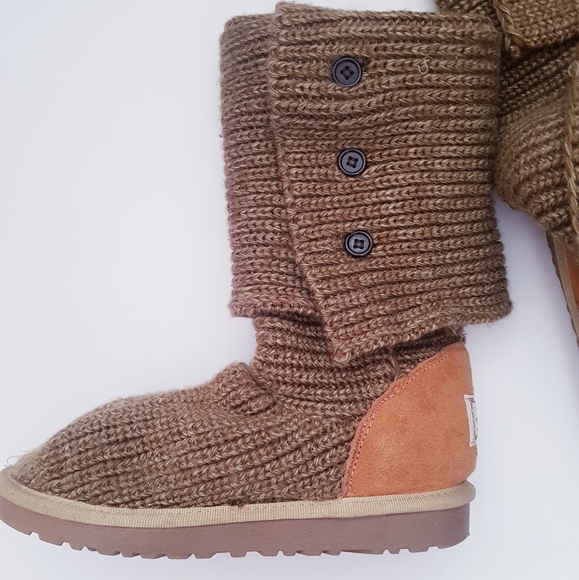 UGG Brown Tall Soft Knit Boots With Buttons - Picture 7 of 14